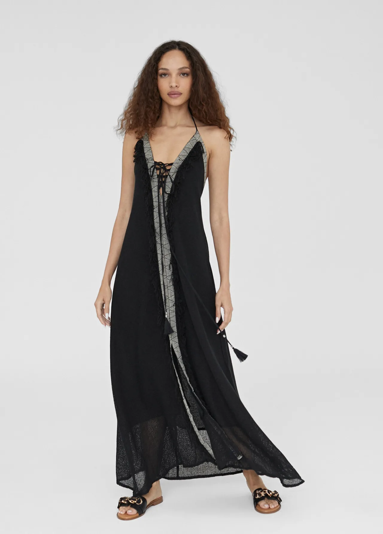 vestido_largo_tejido_desagujado_0.webp Lola Casademunt Vestidos Y Faldas | Baño<Vestido largo tejido desagujado NEGRO