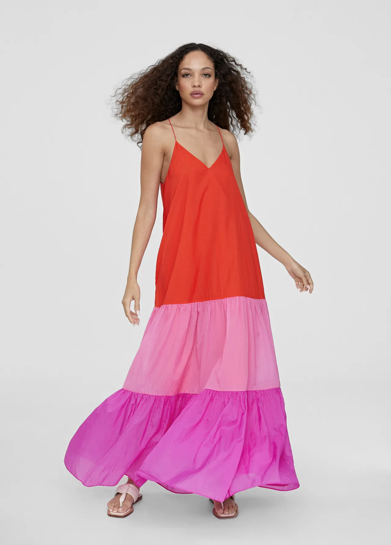 vestido_largo_tricolor_0.webp Lola Casademunt Vestidos Y Faldas<Vestido largo tricolor ROSA