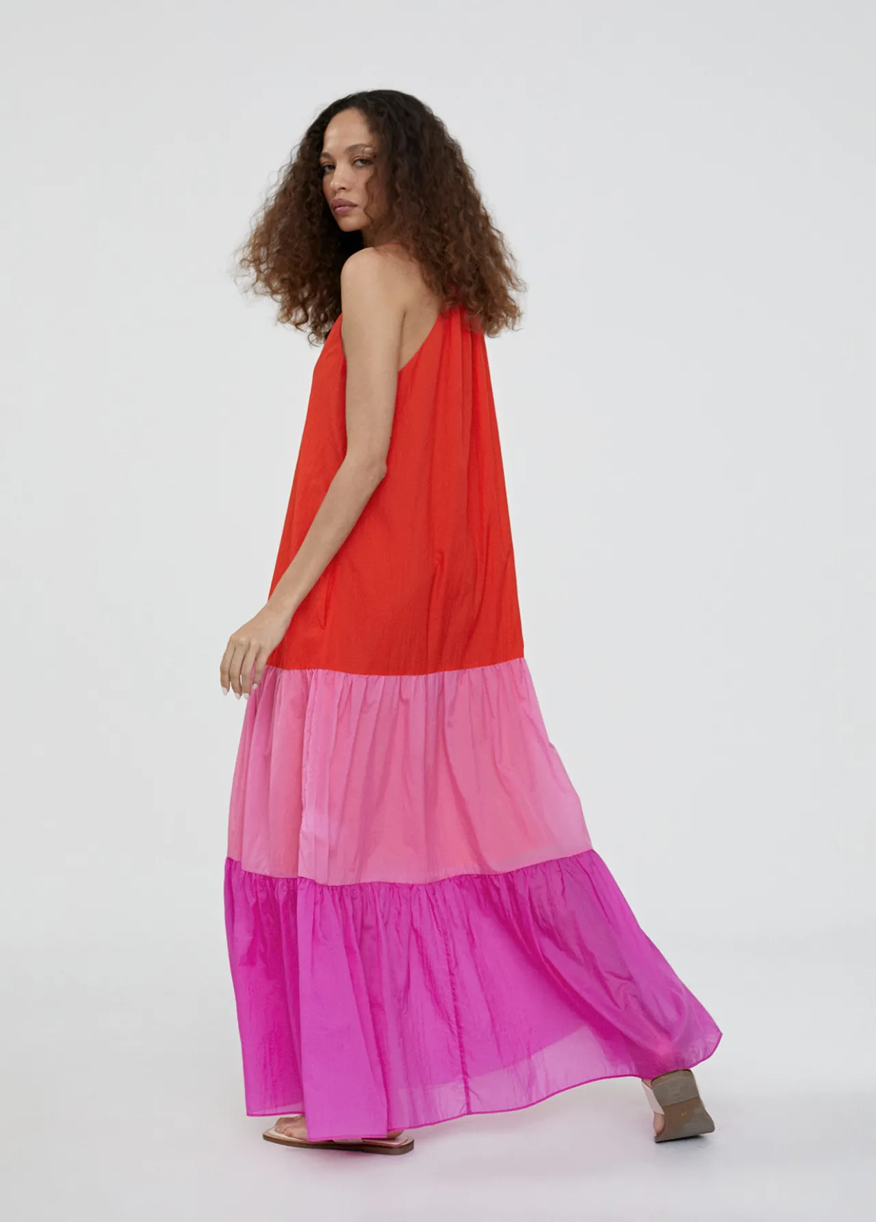 vestido_largo_tricolor_1.webp Lola Casademunt Vestidos Y Faldas<Vestido largo tricolor ROSA