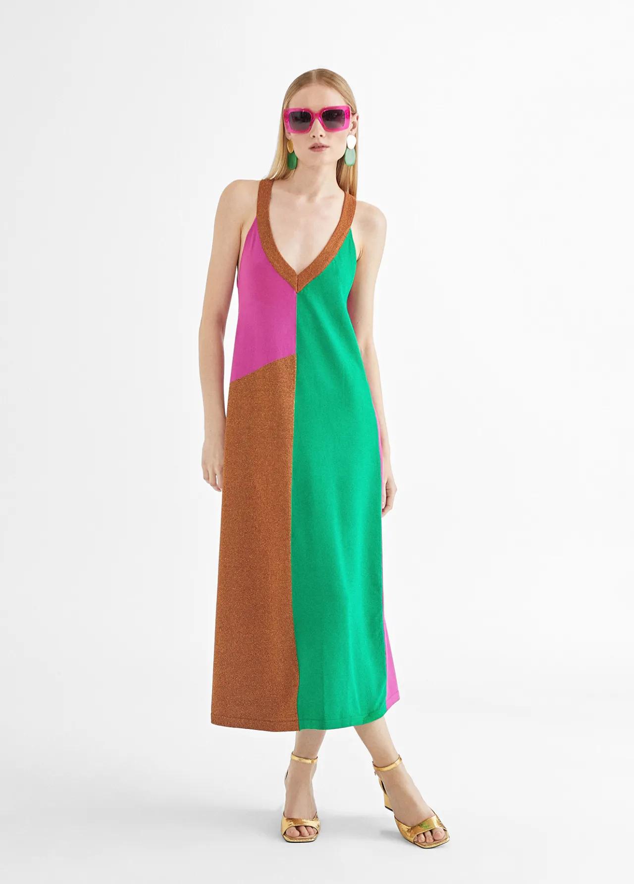 vestido_largo_tricolor_3-1.webp Lola Casademunt Vestidos Y Faldas | Punto<Vestido largo tricolor ROSA-METAL