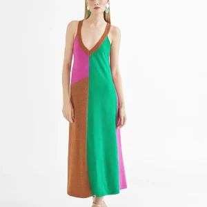 Lola Casademunt Vestidos Y Faldas | Punto<Vestido largo tricolor ROSA-METAL