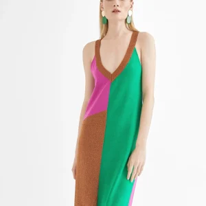 Lola Casademunt Vestidos Y Faldas | Punto<Vestido largo tricolor ROSA-METAL