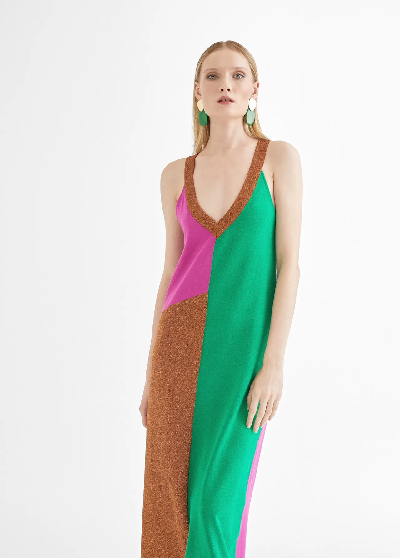 vestido_largo_tricolor_5.webp Lola Casademunt Vestidos Y Faldas | Punto<Vestido largo tricolor ROSA-METAL