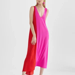 Lola Casademunt Vestidos Y Faldas<Vestido midi bicolor ROSA-ROJO
