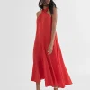 Lola Casademunt Vestidos Y Faldas<Vestido midi cuello halter cruzado ROJO