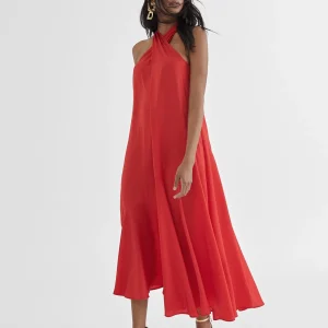 Lola Casademunt Vestidos Y Faldas<Vestido midi cuello halter cruzado ROJO