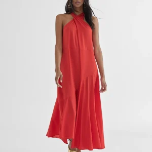 Lola Casademunt Vestidos Y Faldas<Vestido midi cuello halter cruzado ROJO