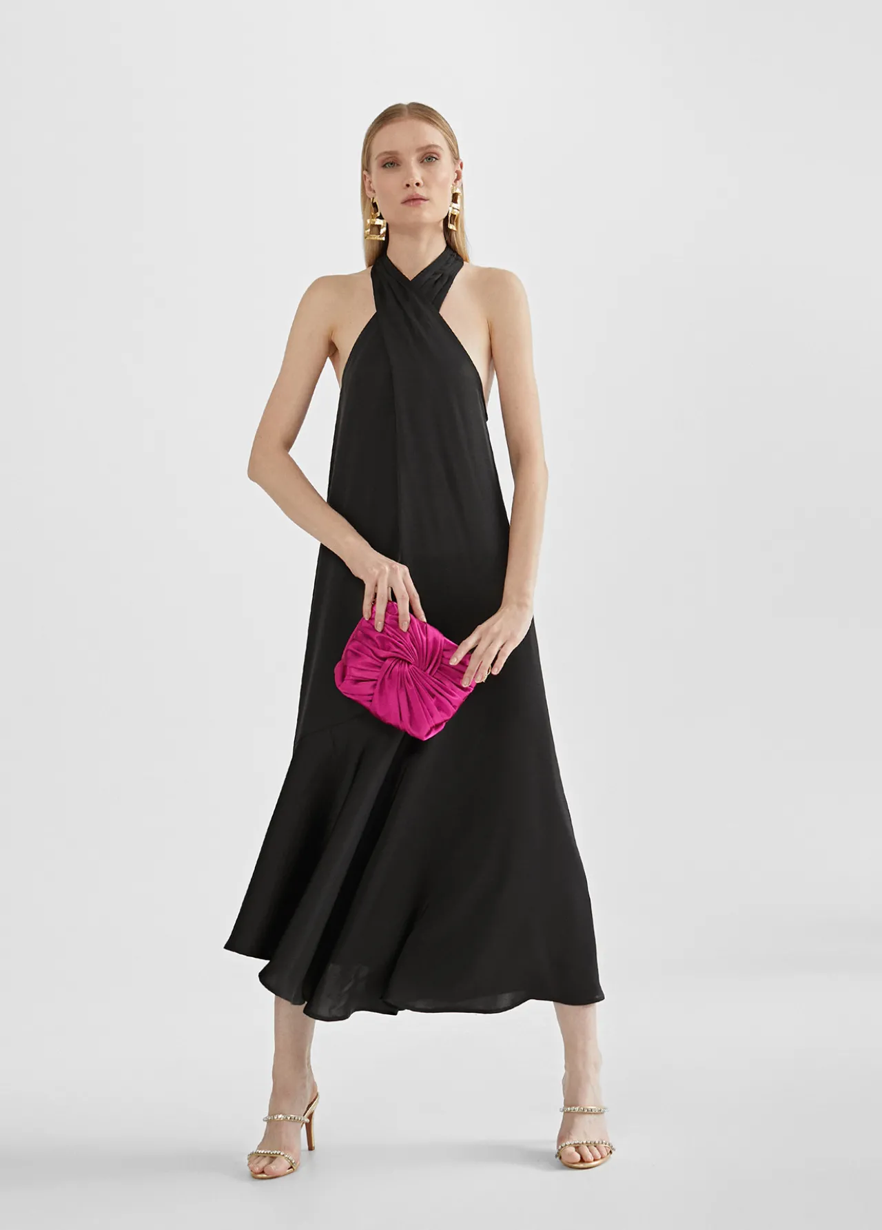 vestido_midi_cuello_halter_cruzado_5.webp Lola Casademunt Vestidos Y Faldas<Vestido midi cuello halter cruzado ROJO