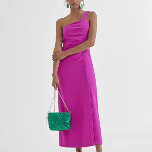 Lola Casademunt Vestidos Y Faldas<Vestido midi tirante asimétrico MAGENTA