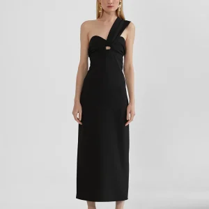 Lola Casademunt Vestidos Y Faldas<Vestido midi tirante asimétrico NEGRO