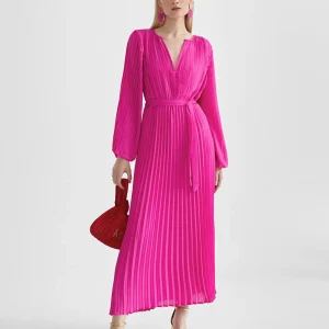 Lola Casademunt Vestidos Y Faldas<Vestido plisado con manga FUCSIA