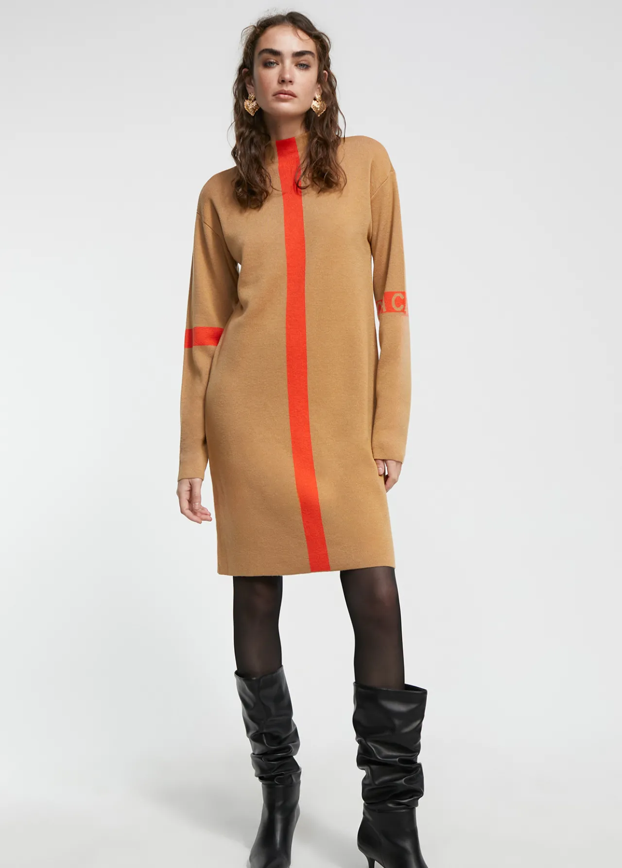 vestido_punto_bicolor_0-1.webp Lola Casademunt Punto | Vestidos Y Faldas<Vestido punto bicolor MARRON-NARANJA
